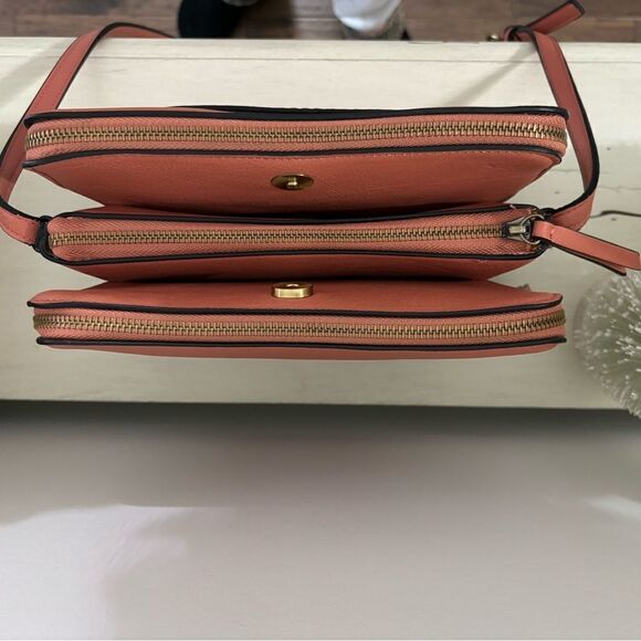 Dusty Orange Crossbody, 4 Zipper Compartments, 3 Slip Pockets, Adjustable Strap - Picture 3 of 12